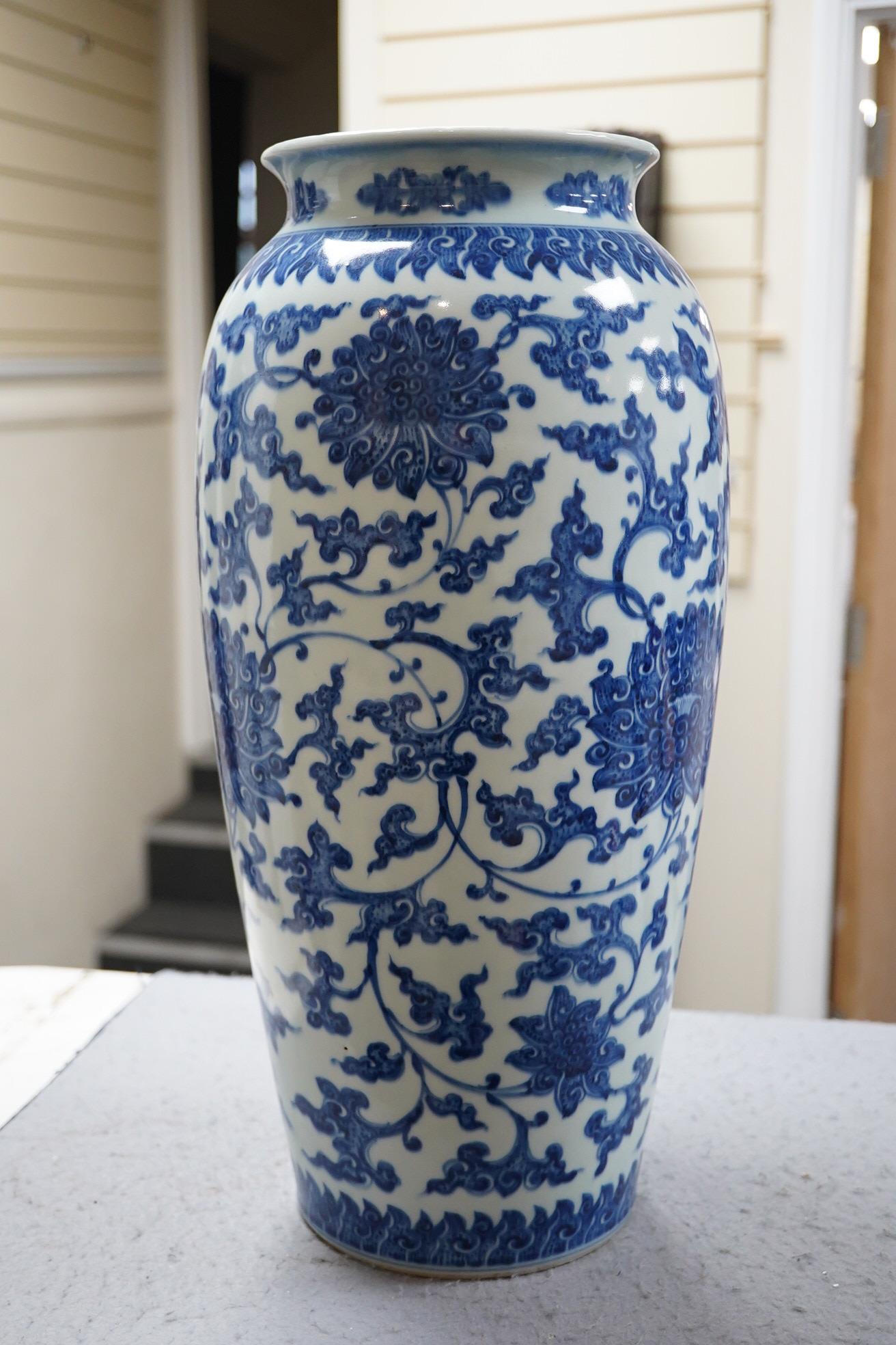 A large Chinese blue and white 'lotus' vase, late Qing dynasty